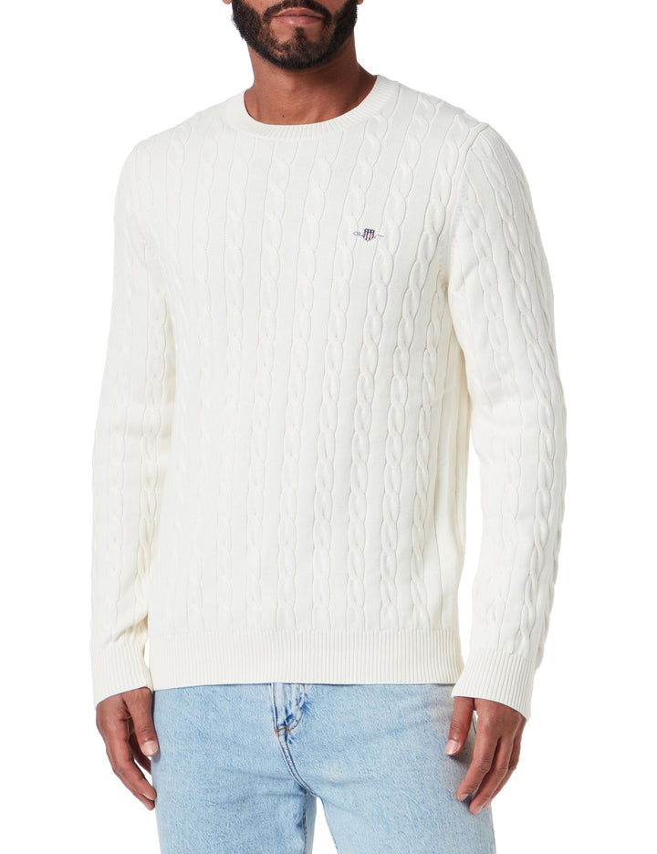 GANT Herren Cotton Cable C-Neck Pullover L Cream, L Cream