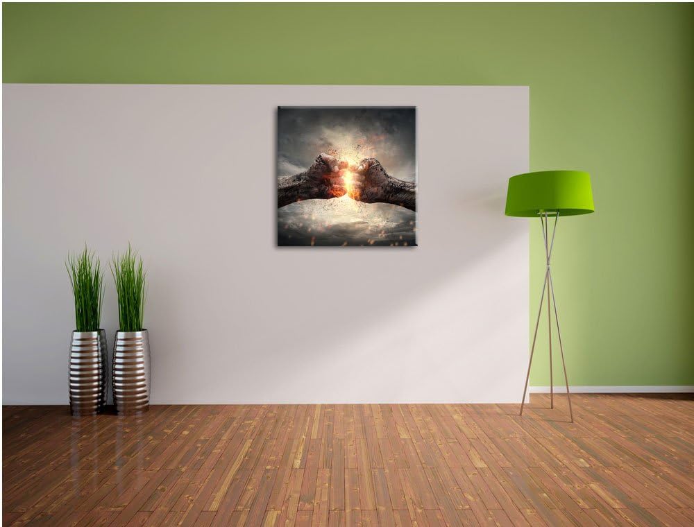 Pixxprint Fäuste treffen Sich mit Energie, Format: 70x70 auf Leinwand, 70x70