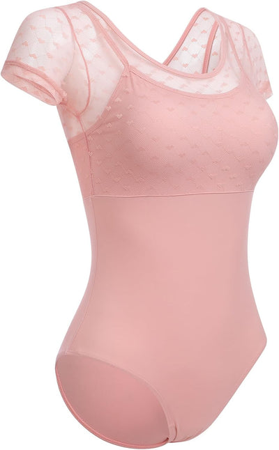 FYMNSI Damen Ballettanzug Gepolstert Ballettbody Tanz Body Gymnastikanzug Trikot Kurzarm Bodysuit XL