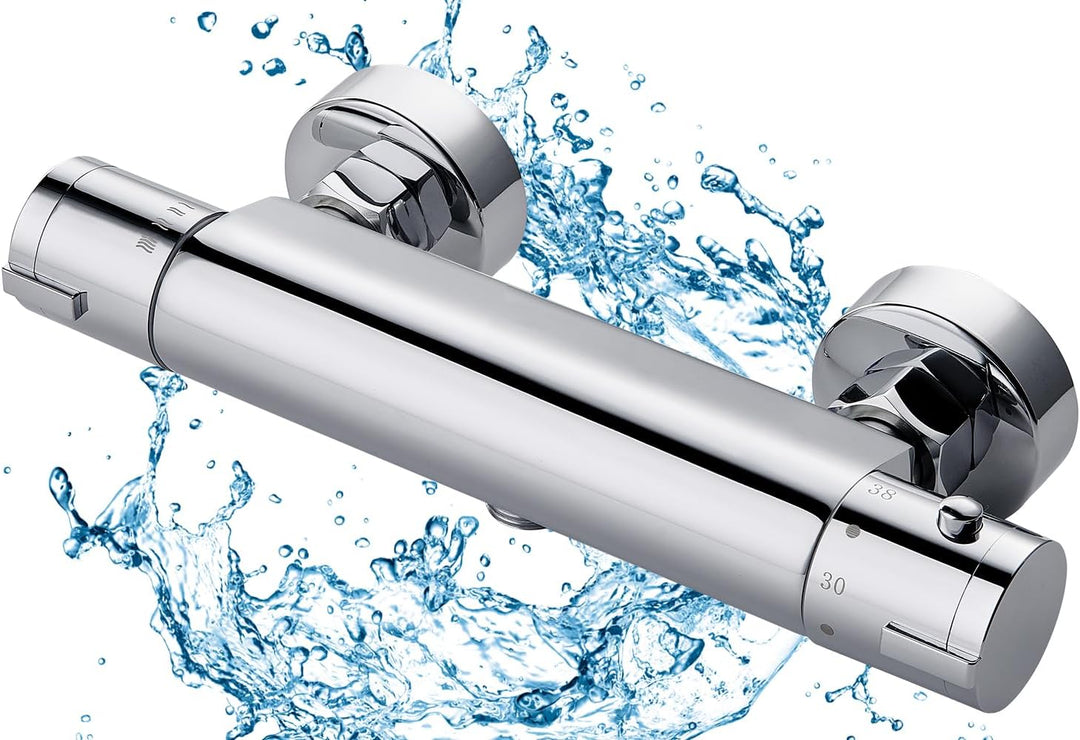Duscharmatur mit Thermostat, Aufputz Mischbatterie Dusche mit 38°C Sicherheitstaste, Chrom Thermosta