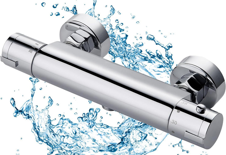Duscharmatur mit Thermostat, Aufputz Mischbatterie Dusche mit 38°C Sicherheitstaste, Chrom Thermosta