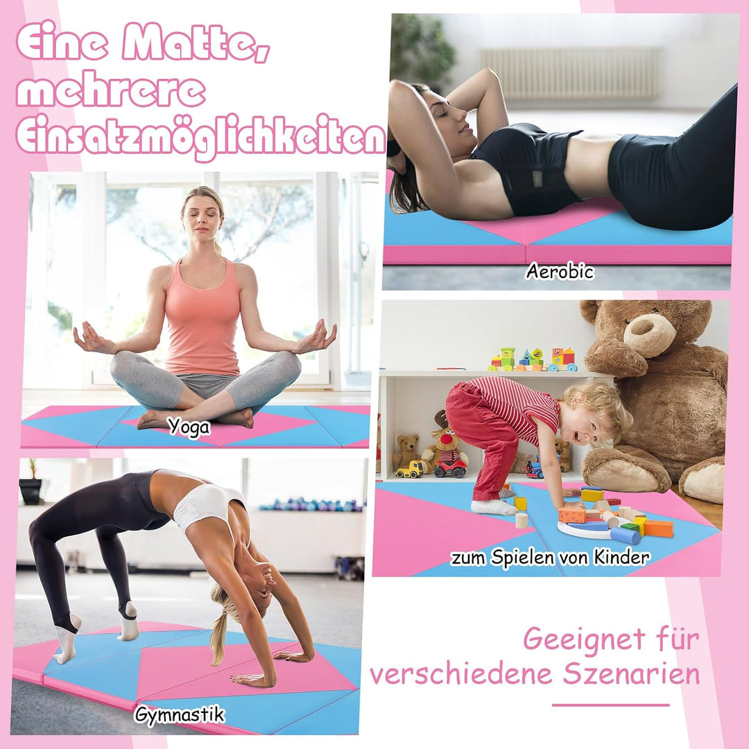 GOPLUS Turnmatte klappbar, 240×117×5cm Weichbodenmatte mit 2 Tragegriffen & Klettverschlüssen, Gymna
