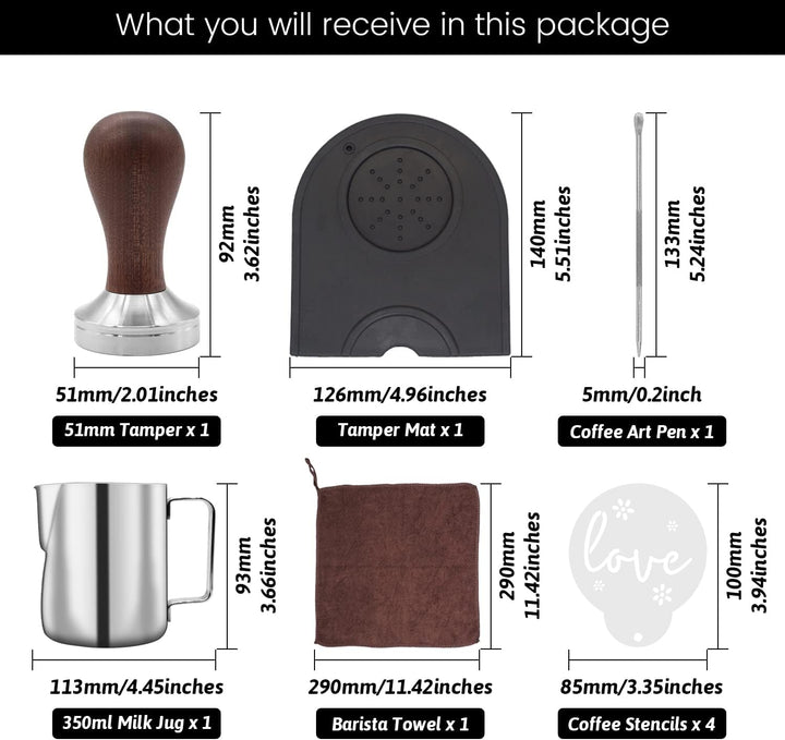 51mm Kaffee Tamper Set 304 Edelstahl Base Holzgriff Siebträgermaschine Zubehör Espresso Tamper mit T