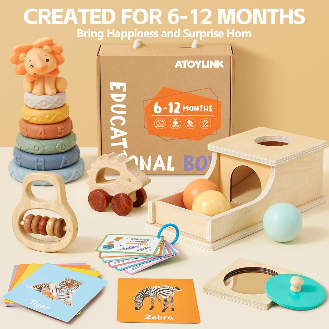 Atoylink Montessori Babyspielzeug ab 6 Monate Sensorik Spielzeug mit Objektpermanenz Box & Stapelbec