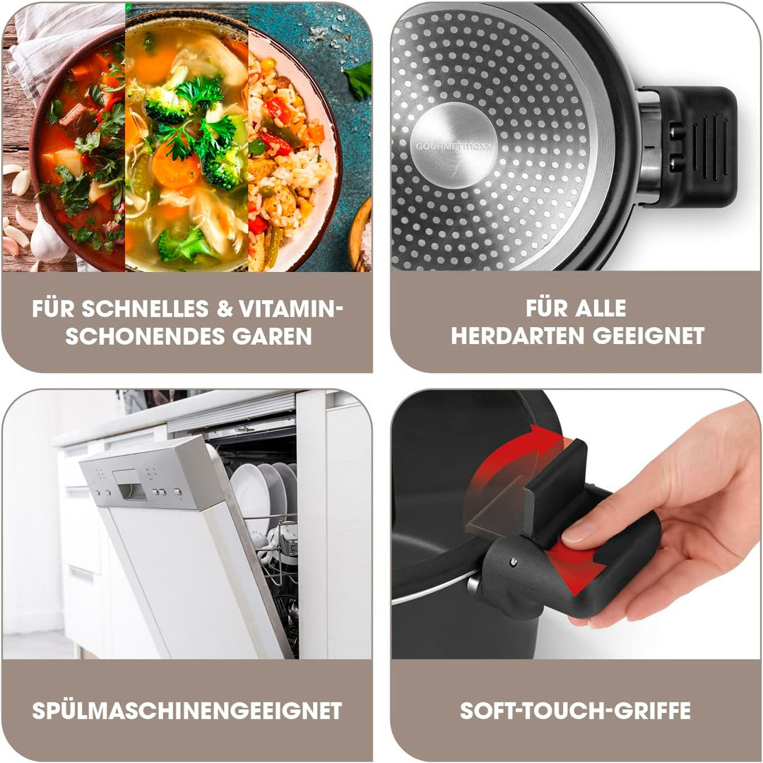 GOURMETmaxx Aluguss-Energiespartopf 5,8 L | ø 24 cm | Antihaftbeschichtung | Schnelle, einfache, fet