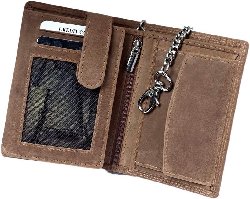 orso Bruno original Herren Geldbörse braun mit Kette im hochwertigen Leder Hochformat Büffelleder Bi