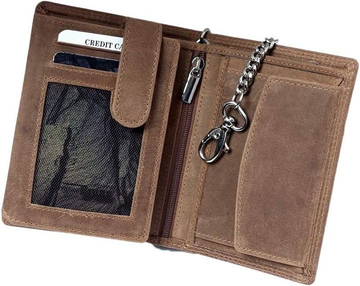orso Bruno original Herren Geldbörse braun mit Kette im hochwertigen Leder Hochformat Büffelleder Bi