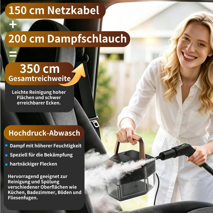 Dampfreiniger Handgerät, 2500W Handdampfreiniger mit Stufengriff, 8 Düsen, 1,8L Tank, 3 Dampfstufen,