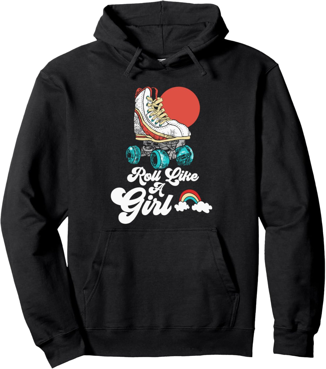 Roll Like a Girl Retro Style Minimalist Roller Skate Pullover Hoodie
