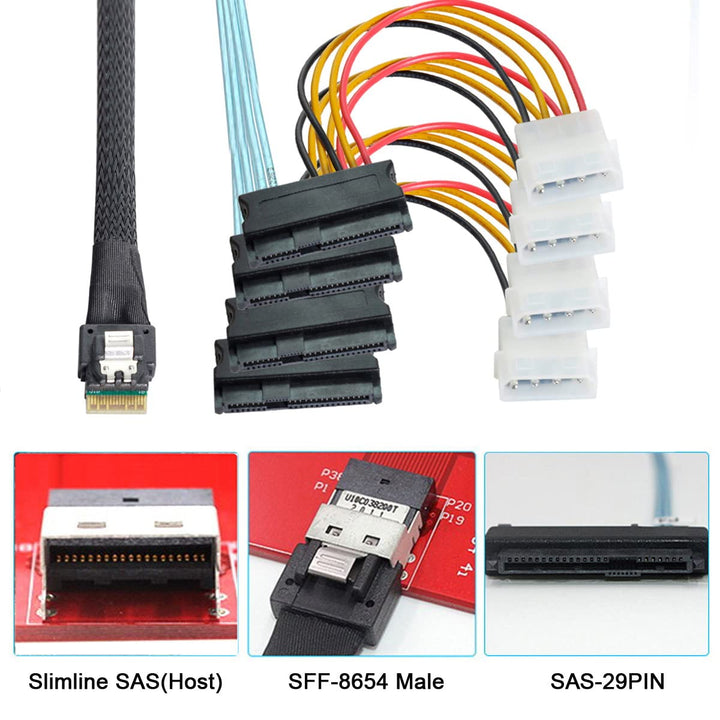 cablecc Slimline SAS 4.0 SFF-8654 4i 38-Pin-Host auf 4 SAS 29-Pin SFF-8654 Target Hard Disk Fanout R