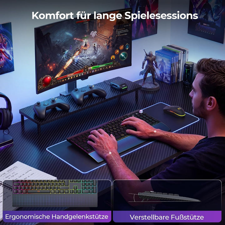 Beleuchtete Bluetooth Kabellose Tastatur mit Maus Set, QWERTZ, Schwarz | 3 Geräte Verbindung, webbas