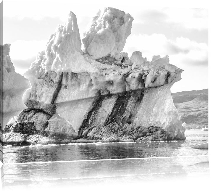 Pixxprint gigantischer Eisberg Kunst B&W als Leinwandbild/Grösse: 100x70 / Wandbild/Kunstdruck/ferti