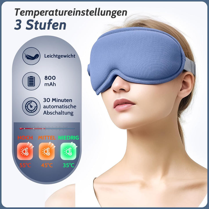 Wiederaufladbare Kabellose 3D Augenwärme Schlafmaske, Lichtundurchlässig Augenmaske mit Einstellbare