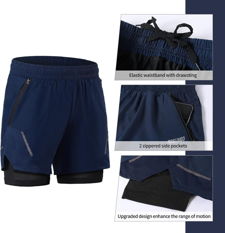 ARSUXEO Laufshorts Herren Laufhosen 2 in 1 Trainingsshorts Kurze Turnhose mit Mesh Liner Reissversch