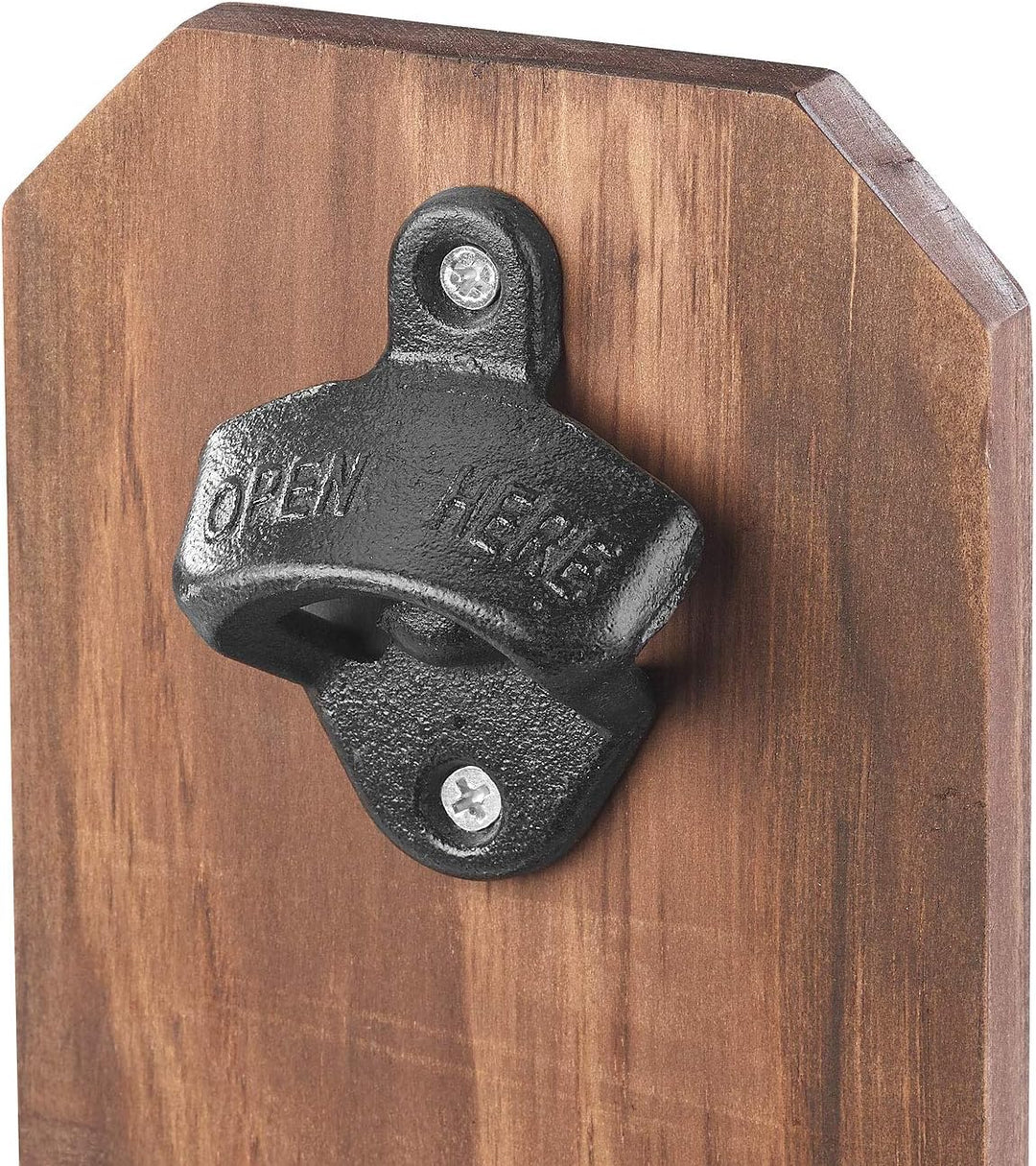 Wandflaschenöffner: Flaschenöffner mit Kronkorken-Auffangbehälter, Holz, zur Wandmontage (Flaschenöf