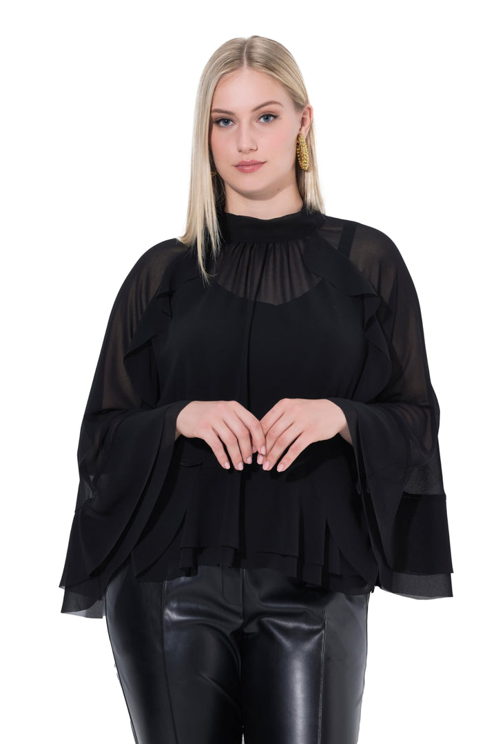Ulla Popken Damen Bluse Schwarz 50-56, Schwarz 50-56