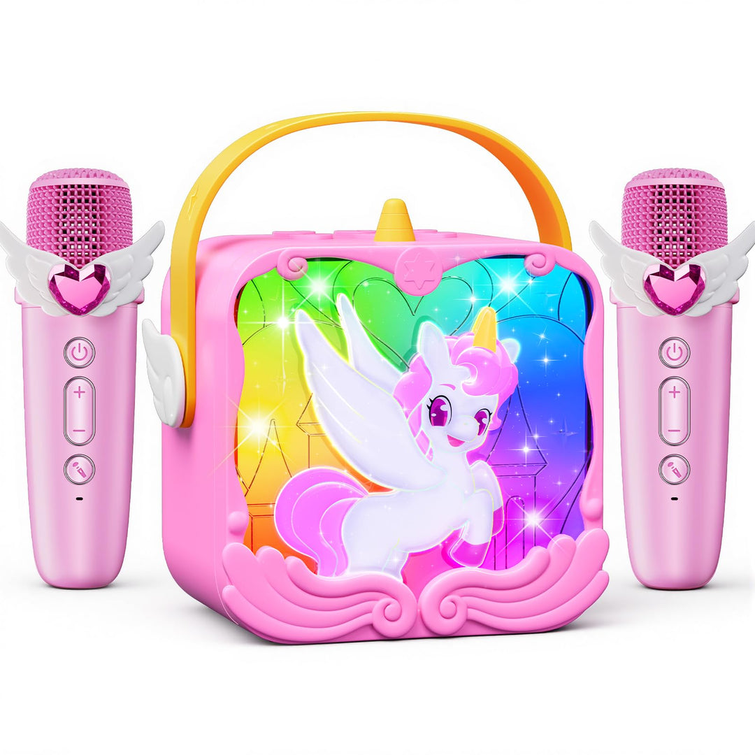 Einhorn Karaoke Maschine 2 Mikrofon Kinder mit LED-Lichtern, Einhorn Geschenke für Mädchen 3-10 Jahr