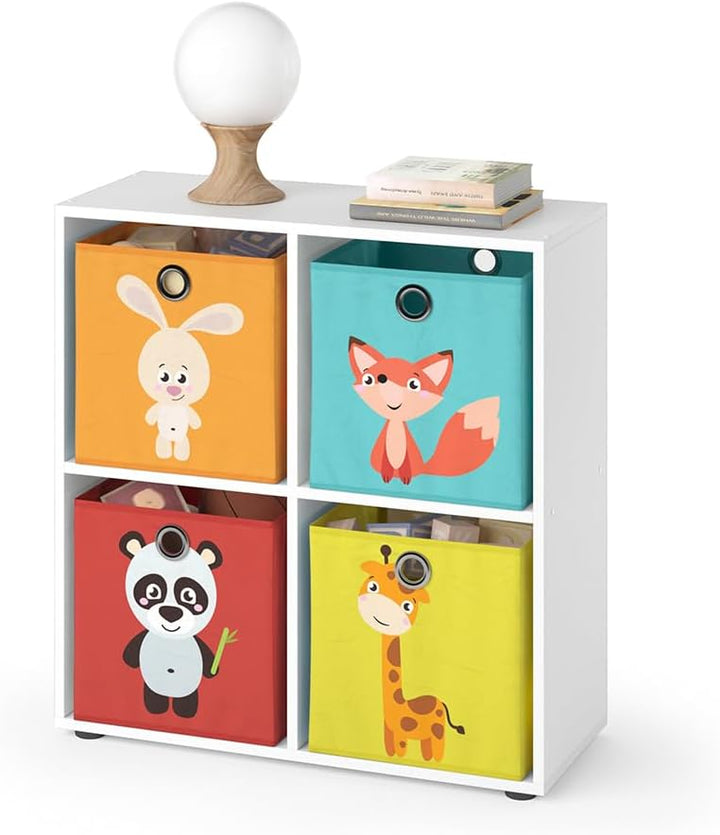 Vicco Kinderregal Tetra, Weiss, 72 x 72.6 cm mit 4 Faltboxen (rot/gelb) Weiss 4 Fächer Faltboxen: ro