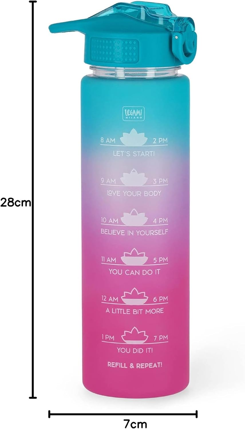 Legami - Love Yourself Motivierende Trinkflasche 1L - Love Yourself Trinkflasche mit Trinkzeiten, id