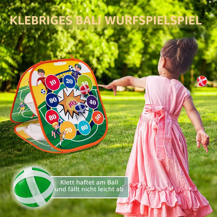 Sundaymot Outdoor Spiele für Kinder, Wurfspiel Kinder 3 in 1 mit Fussball, Sitzsack,Klettbälle, Falt