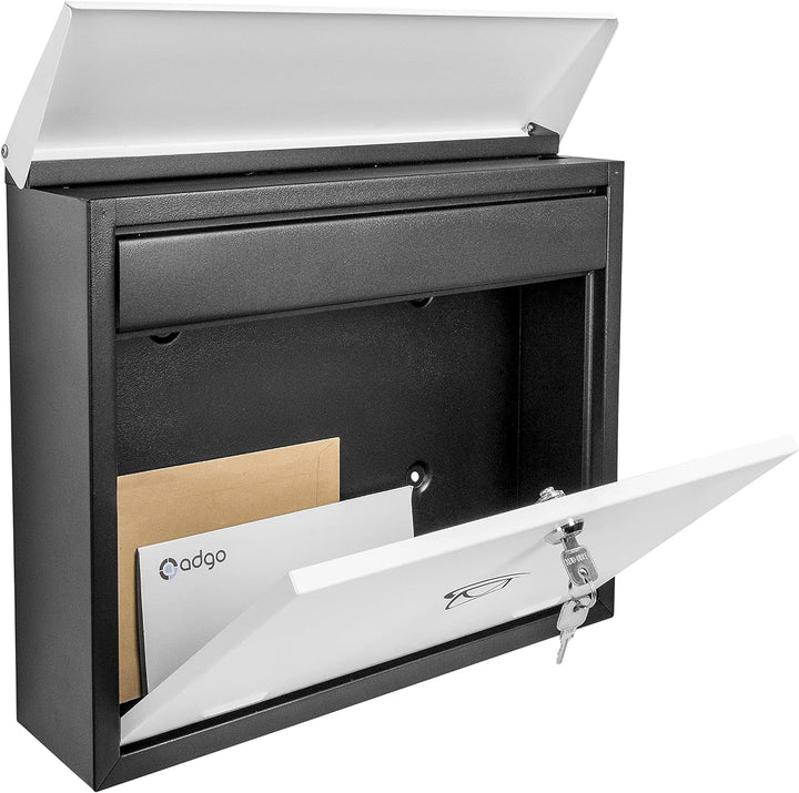 ADGO Modern Black &amp; White Edition Stylisch Briefkasten 340 mm x 400 mm x 100 mm Wandmontiert Wasserd