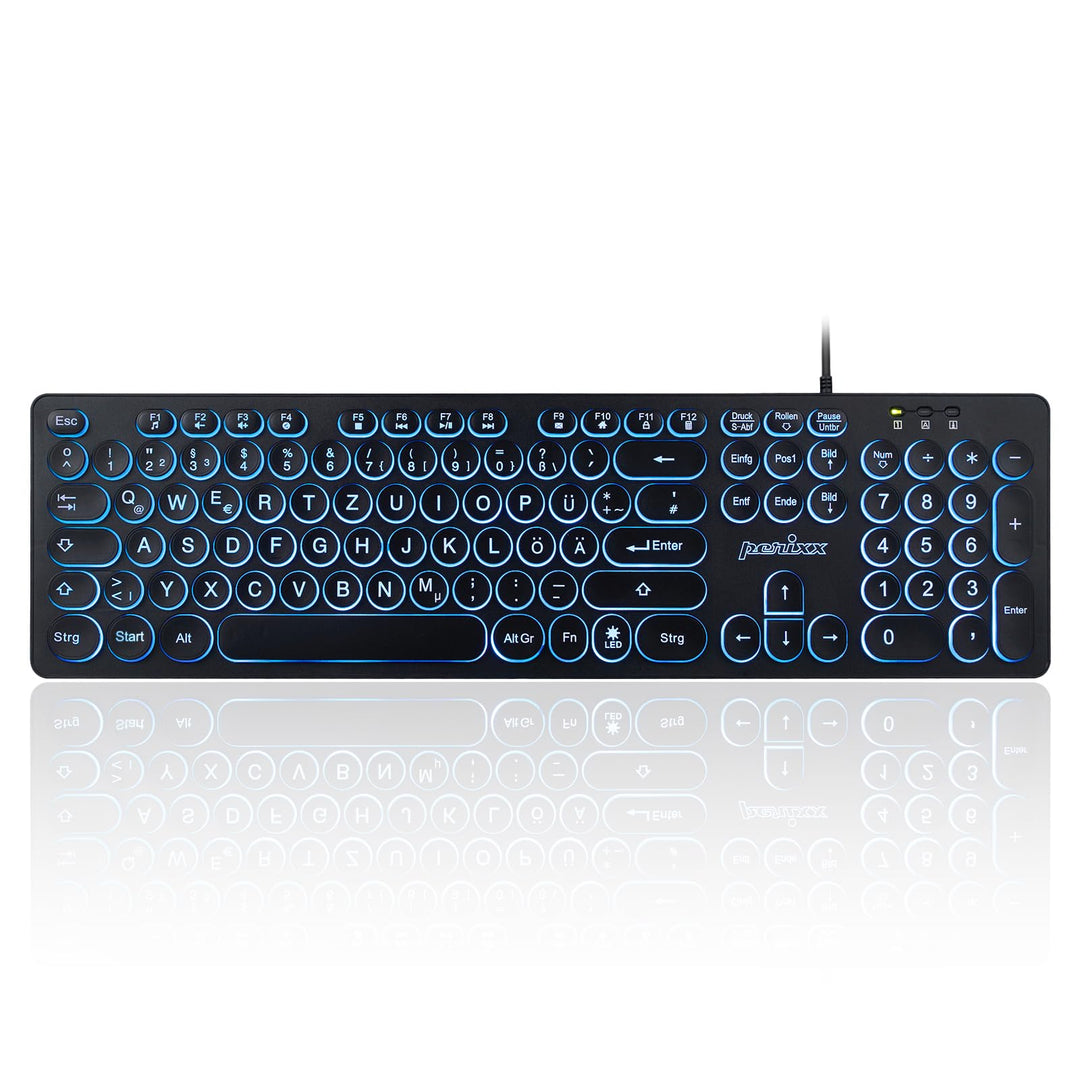 Perixx PERIBOARD-317R Kabelgebundene USB-Tastatur mit Hintergrundbeleuchtung – Grossbuchstaben – dre