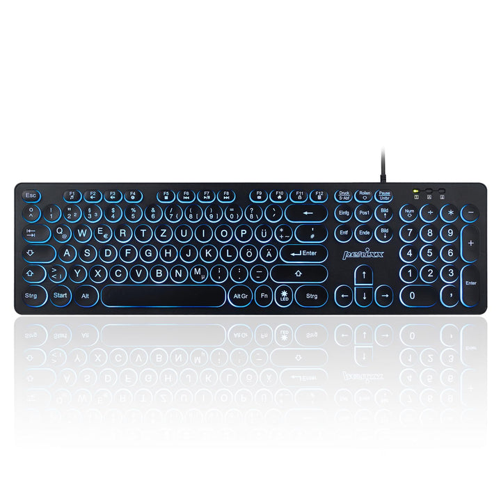 Perixx PERIBOARD-317R Kabelgebundene USB-Tastatur mit Hintergrundbeleuchtung – Grossbuchstaben – dre