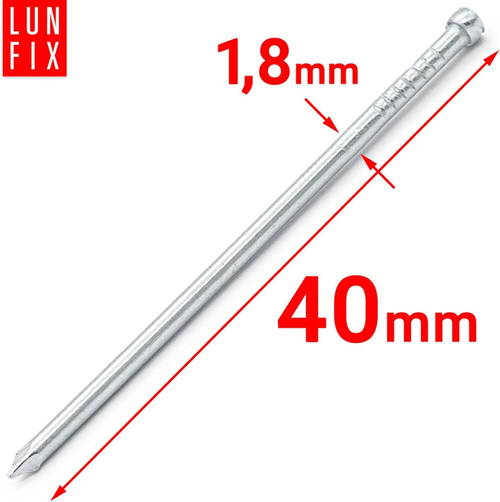 Lun Fix Stauchkopf Nägel 1,8 x 40 mm - 5kg | Holznägel für Bauarbeiten | Verzinkter Baunägel | Stahl