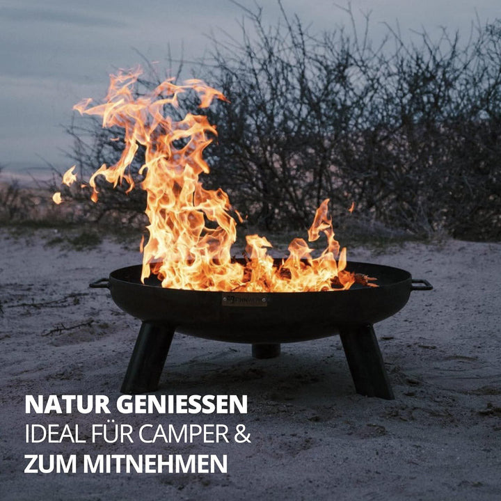 Finnwerk HARRI Feuerschale 80 cm - Massive und Dekorative Schwarze Feuerstelle - Grosse Feuerschalen