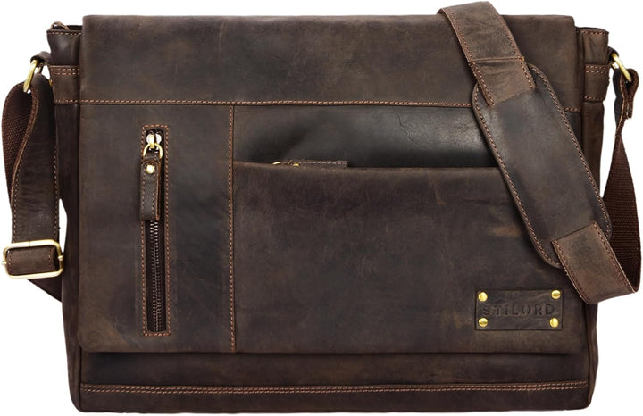 STILORD 'Patrick' Vintage Schultertasche aus echtem Rinds-Leder, mit Laptopfach, Umhängetasche aufst
