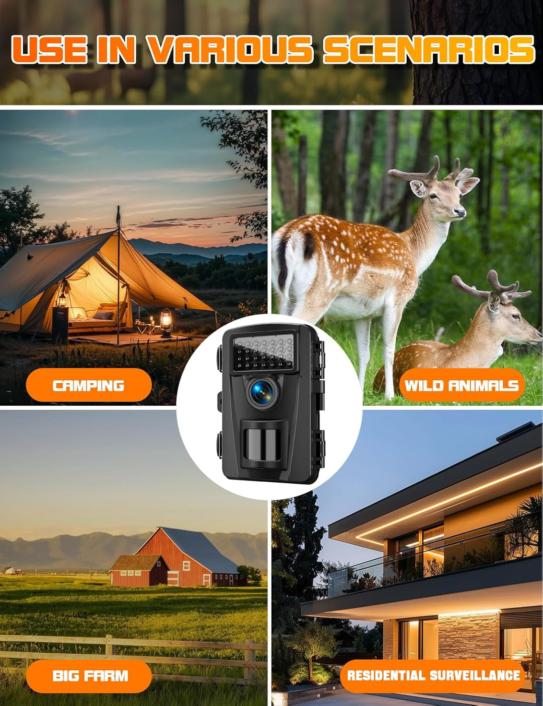 Wildkamera, 4K 60MP Wildtierkamera mit Bewegungsmelder Nachtsicht, No Glow 940nm IR LEDs, 0,1s Auslö