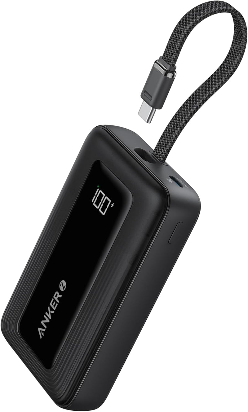 Anker Powerbank 20.000mAh 30W mit integriertem USB-C Kabel, High-Speed portables Ladegerät, 1 USB-C,