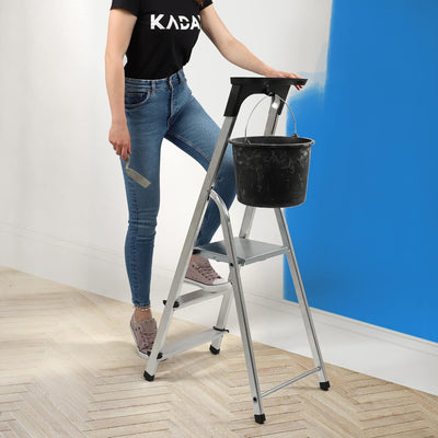 KADAX Aluminiumleiter, Stehleiter bis zu 125 kg, Stufenleiter, Trittleiter, Alu-Sicherheits-Stehleit