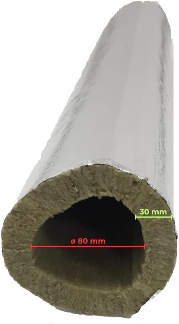 Rohrschale aus Steinwolle mit Aluminiumüberzug, Isolierung für Kaminrohre und Heizungen 80 mm