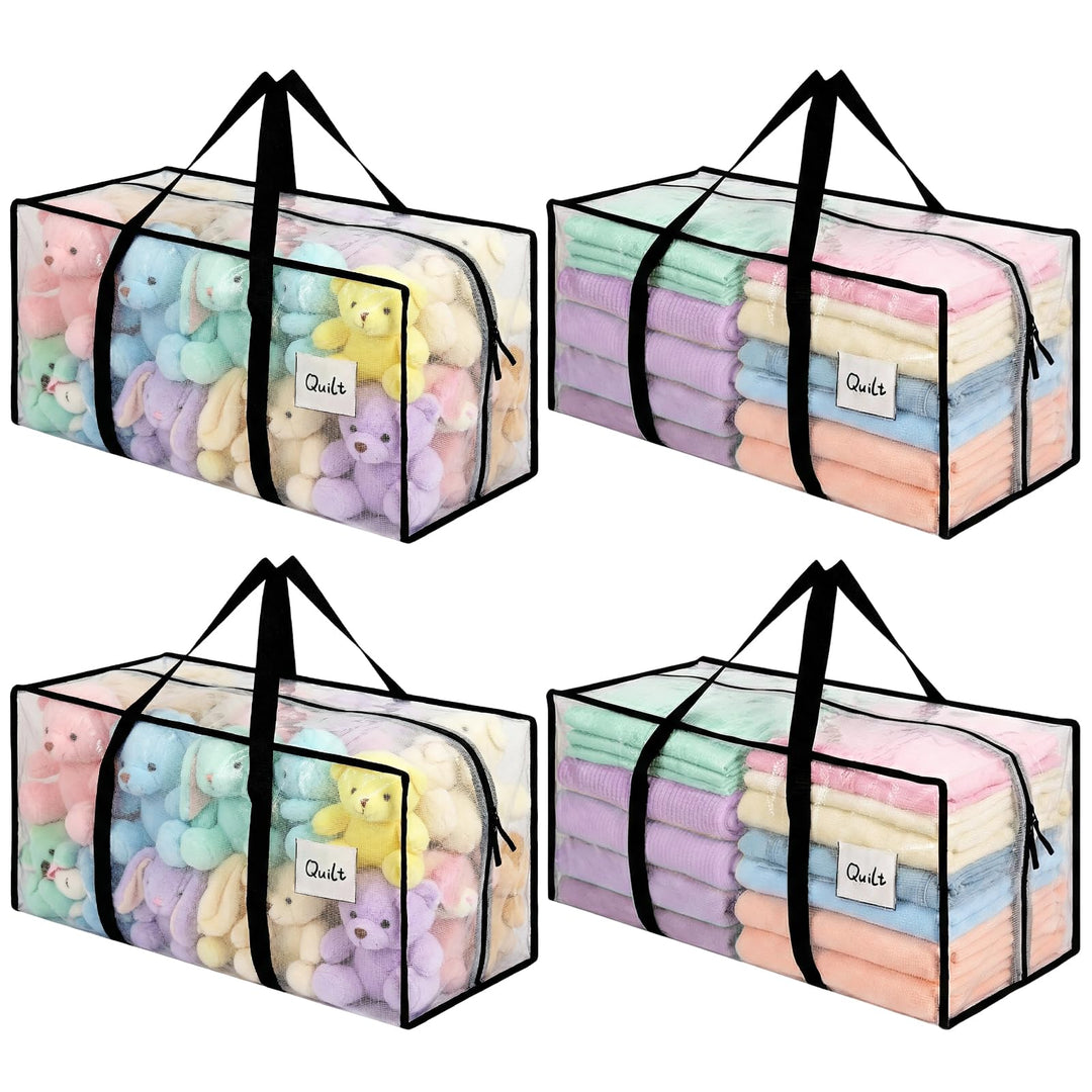 4 Stück 90L Aufbewahrungstasche, Heavy-Duty Weihnachtslager Transparente Umzugskartons Grosse mit Re