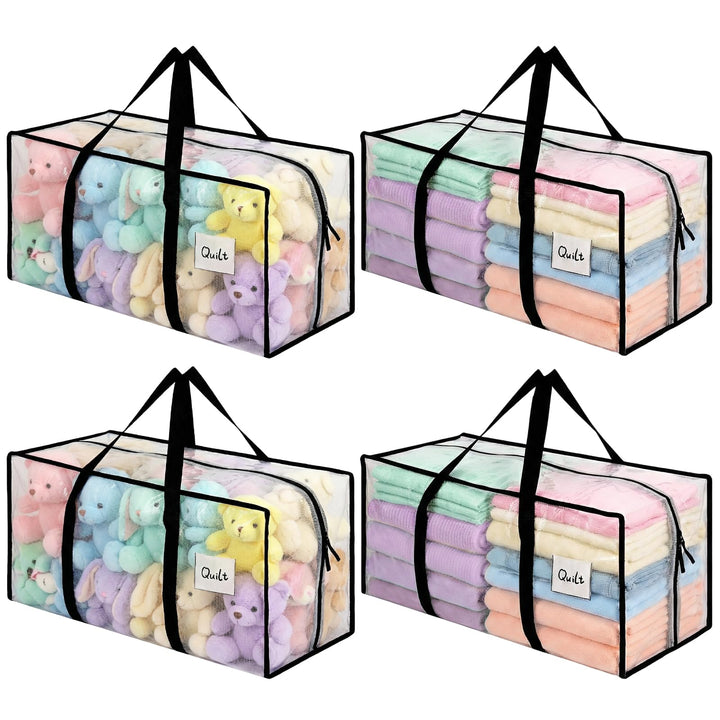 4 Stück 90L Aufbewahrungstasche, Heavy-Duty Weihnachtslager Transparente Umzugskartons Grosse mit Re