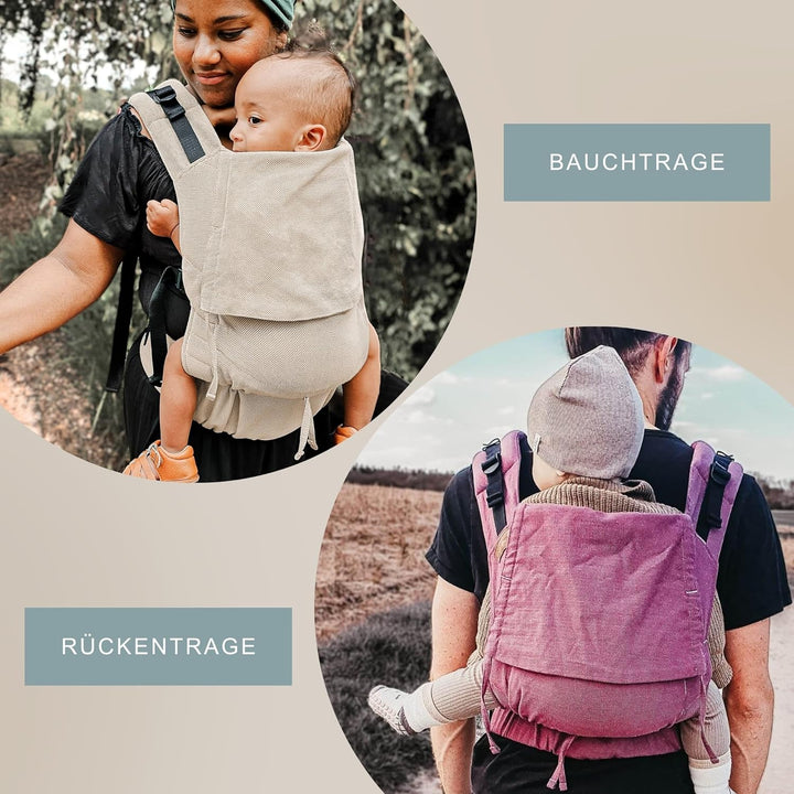 Hoppediz Hop-Tye Advanced - 4-in-1 Babytrage für Neugeborene ab Geburt - Halfbuckle Tragehilfe mit T