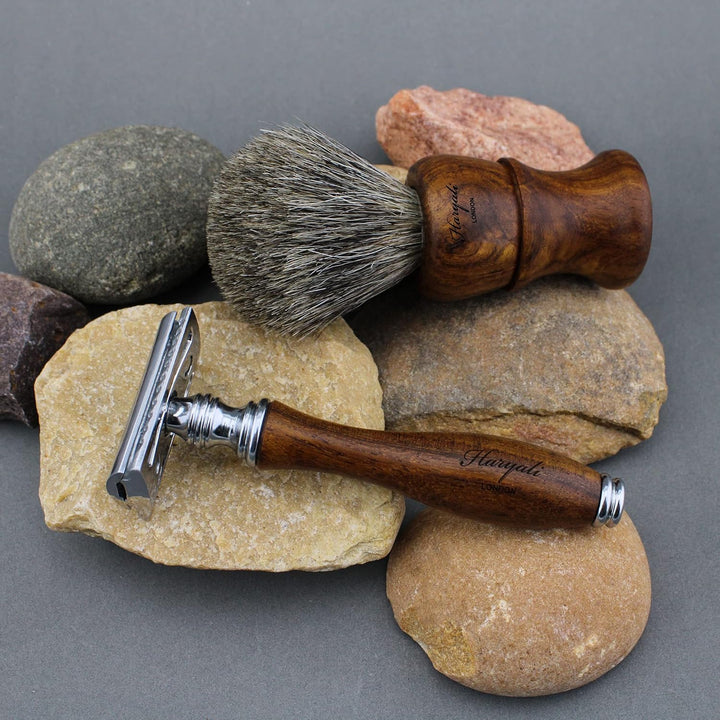 Haryali London Rasierset Herren – Premium Rasierhobel set aus Holz mit Rasierhobel, Rasierpinsel und