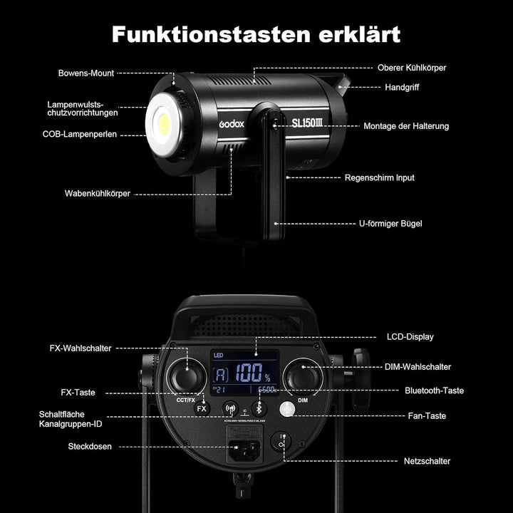 GODOX SL150III LED VideoLeuchte Zwillingsleuchten Set Videolicht mit Original Fernbedienung und Bowe