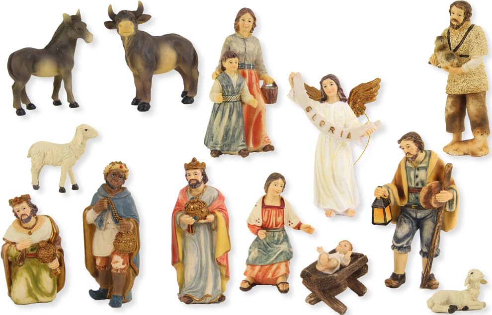 FADEDA 13x Bauern-Krippenfiguren/Höhe:8 cm/handbemalt/detailgetreue Krippen Figuren - Weihnachten Ti
