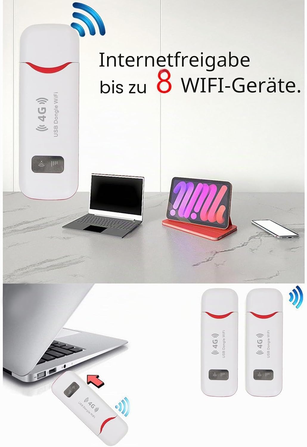 4G-USB-Modem-Dongle, Tragbarer Reise-4G-Router 150 Mbit/s mit SIM-Kartensteckplatz für Europa, Asien