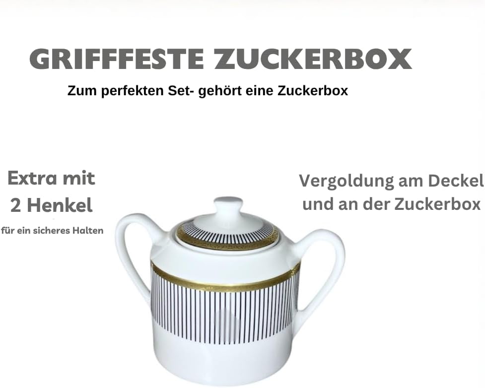 Knochenporzellan Teeservice 14-teilig für 6 Personen – Teekanne, Tassen &amp; Untertassen, Zuckerbox mit
