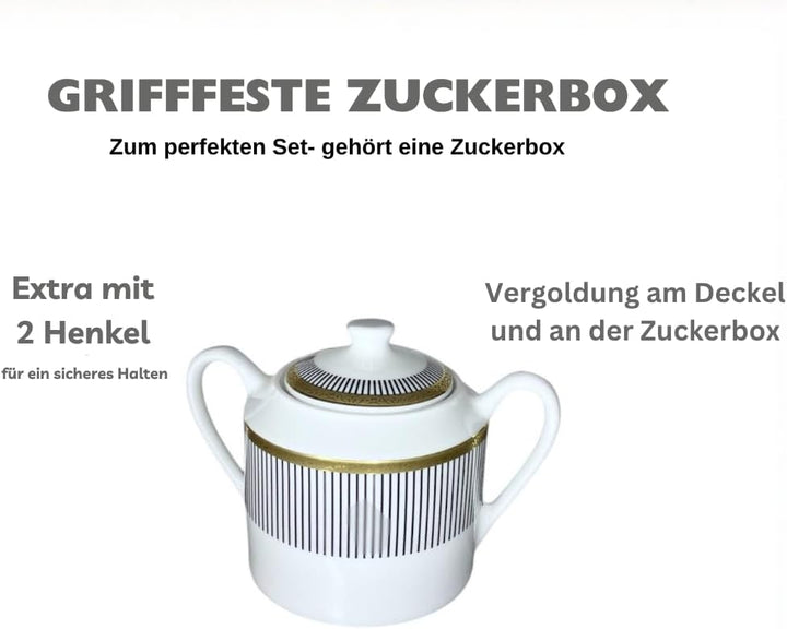 Knochenporzellan Teeservice 14-teilig für 6 Personen – Teekanne, Tassen &amp; Untertassen, Zuckerbox mit