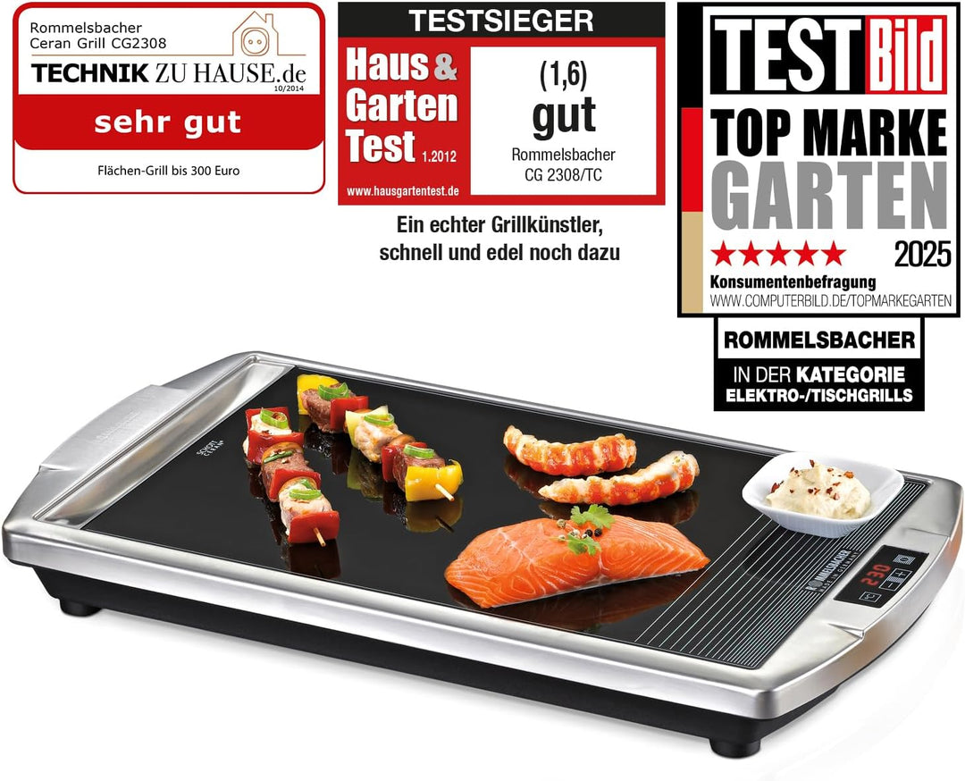 ROMMELSBACHER CERAN® Grill CG 2308/TC - Made in Germany, SCHOTT CERAN® Grillfläche, Temperatur von 8