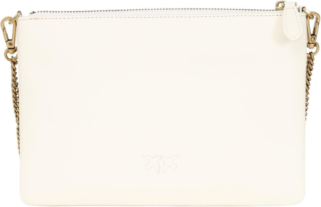 Pinko Damen Flat Classic Kalbsleder Seide Tasche Z14q_weiss Seide-antique Gold, Z14q_weiss Seide-ant