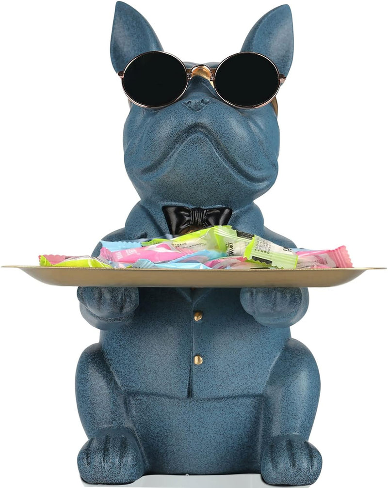 Blau Französische Bulldogge Deko Skulpturen, Schlüsselbrett mit Ablage, lustiges Sparschwein mit Sch