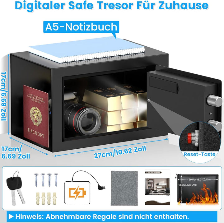 Digitaler Safe Tresor für Zuhause mit Feuerfester Tasche, Kleiner Tresor mit Zahlenschloss, Alarmmod