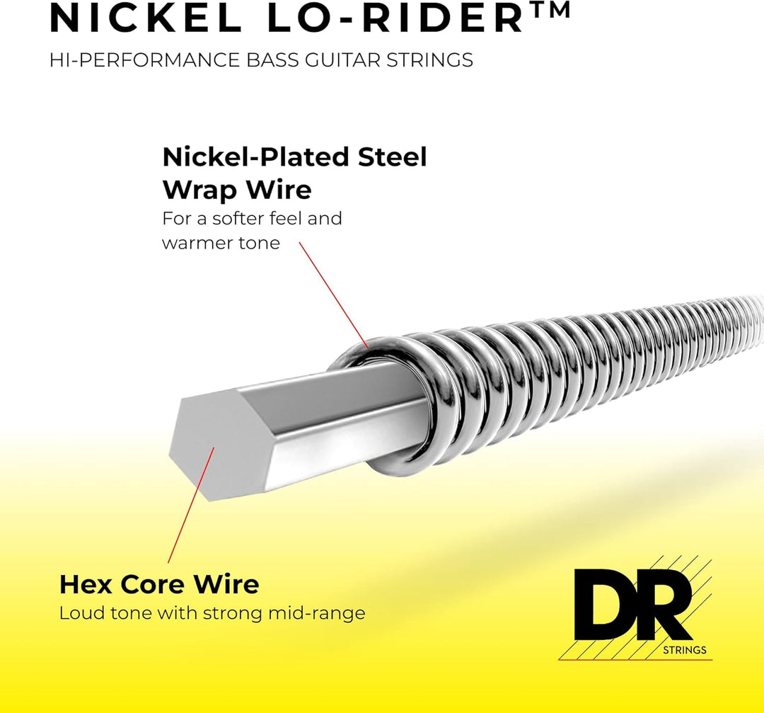 DR Strings NLH540 NICKEL LO-RIDER™ - Nickel Plated Bass Strings: 5-String Light 40-120, Silver NICKE