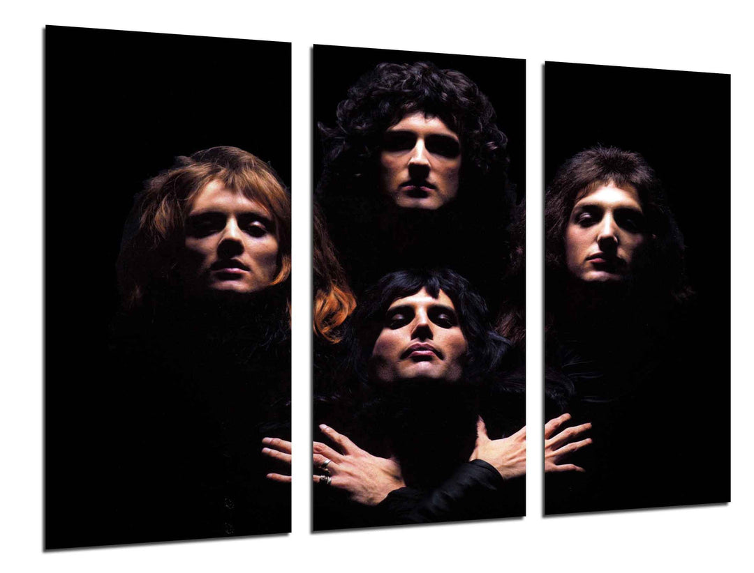 Wandbild - Queen, Freddie Mercury, Brian May, Rockmusik, Bohemian Rhapsody, 97 x 62 cm, Holzdruck -