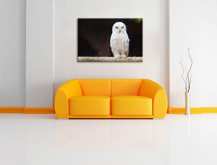 Pixxprint Weisse Schneeeule / 100x70cm Leinwandbild bespannt auf Holzrahmen/Wandbild Kunstdruck Deko